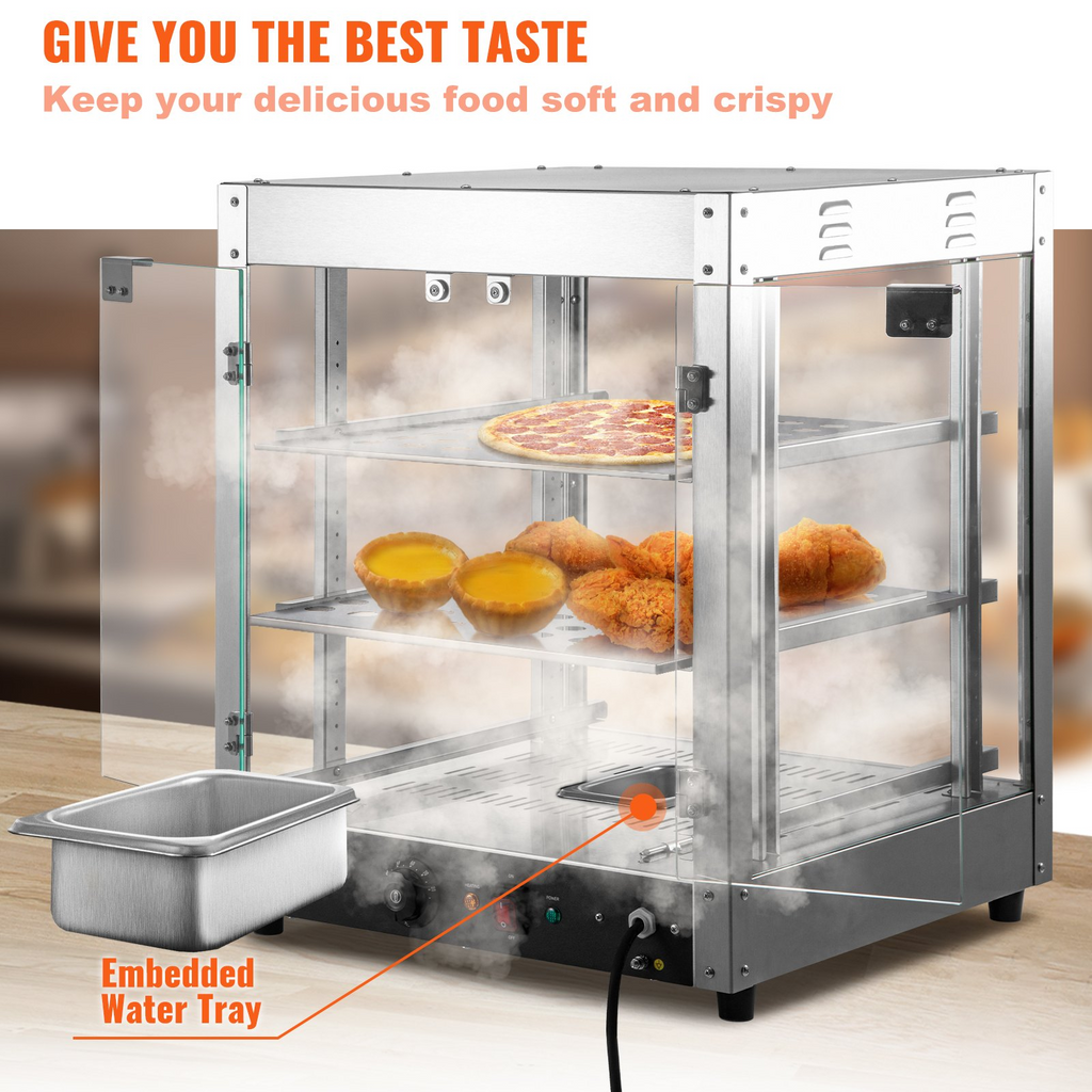 Armario para pizza con encimera y calentador de alimentos comercial de 3 niveles VEVOR con bandeja para agua