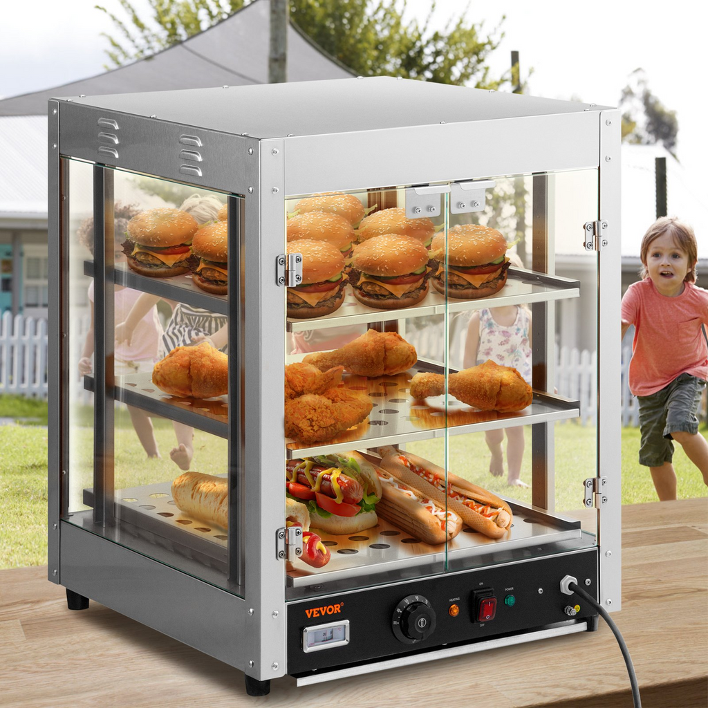 Armario para pizza con encimera y calentador de alimentos comercial de 3 niveles VEVOR con bandeja para agua