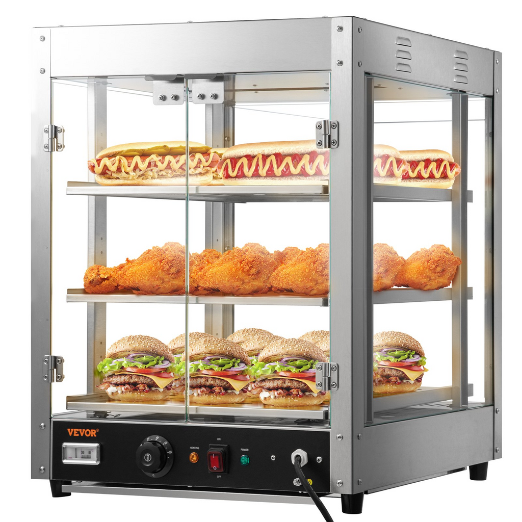 Armario para pizza con encimera y calentador de alimentos comercial de 3 niveles VEVOR con bandeja para agua