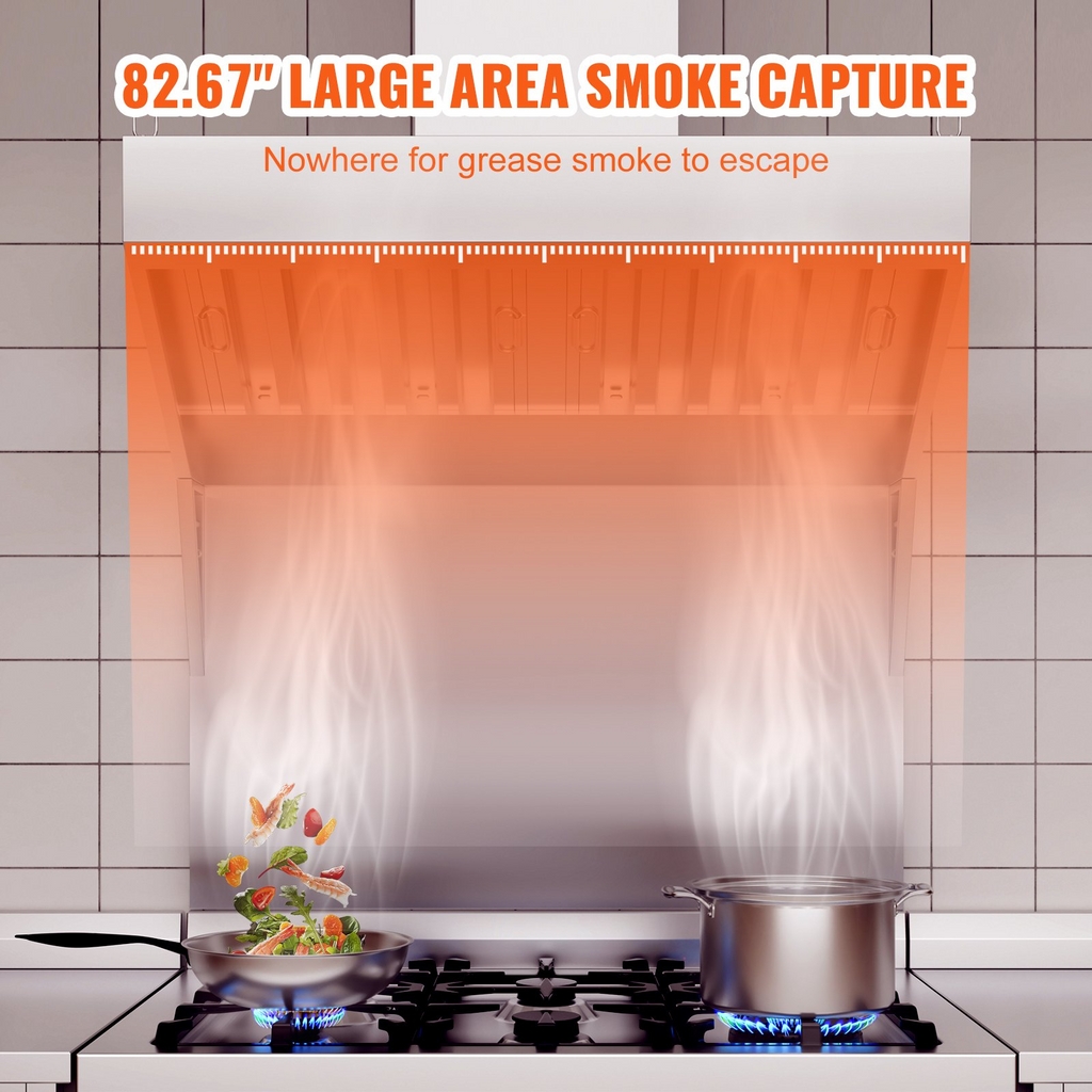Campana extractora comercial VEVOR de 7 pies para camiones de comida con 3 rejillas de filtro de aceite desmontables en forma de U