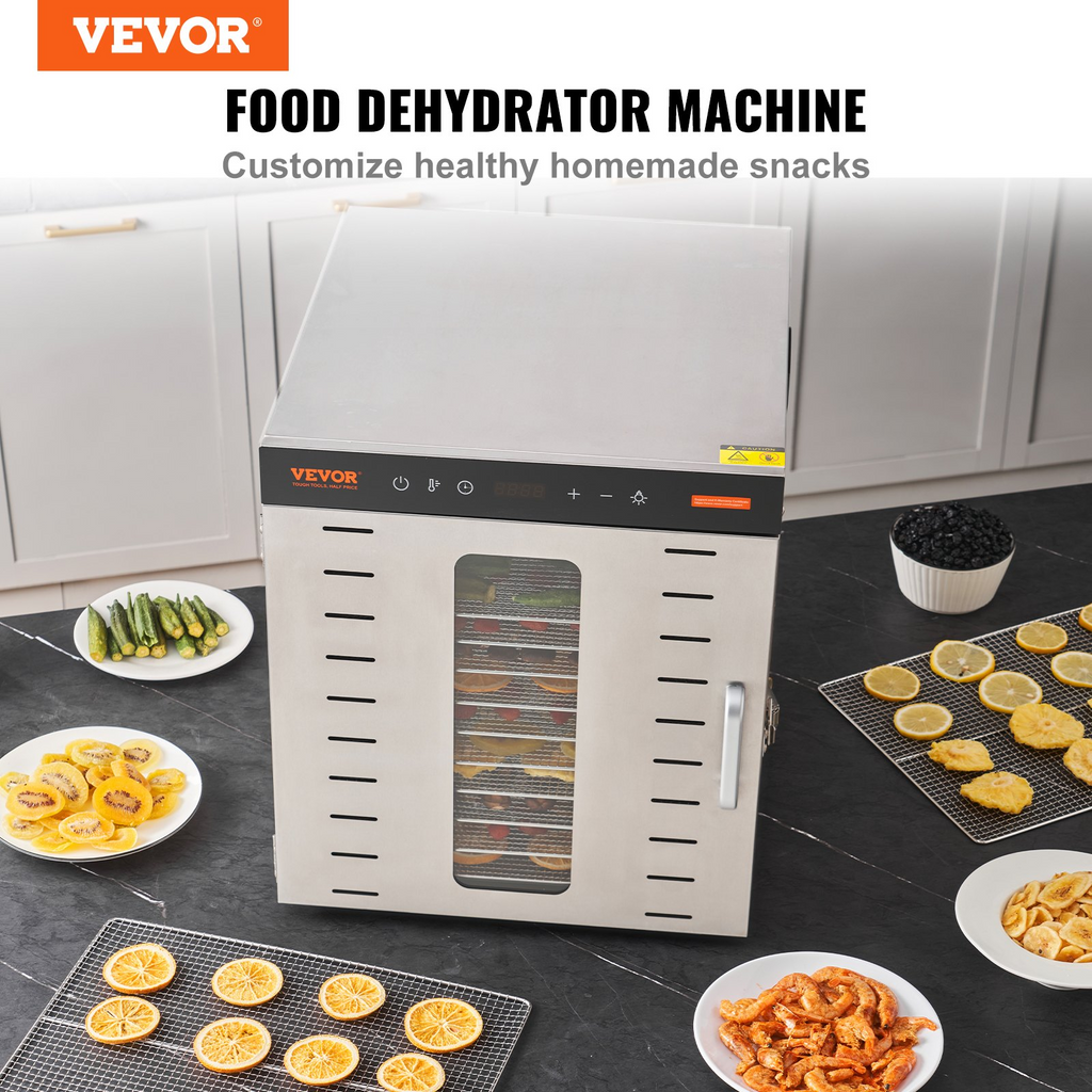 Máquina deshidratadora de alimentos VEVOR 10 bandejas de acero inoxidable