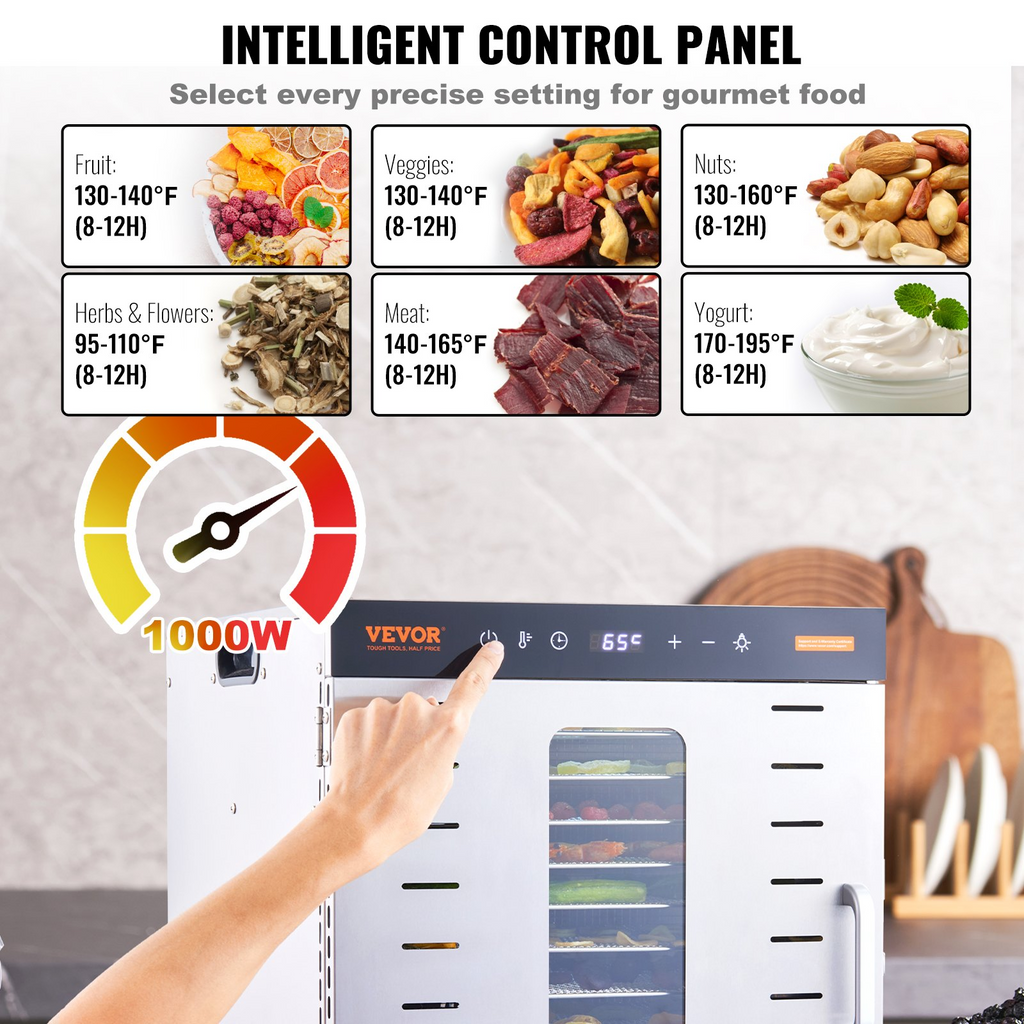 Máquina deshidratadora de alimentos VEVOR 10 bandejas de acero inoxidable