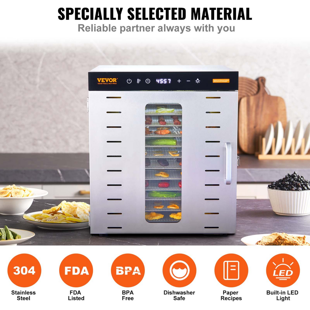Máquina deshidratadora de alimentos VEVOR 10 bandejas de acero inoxidable
