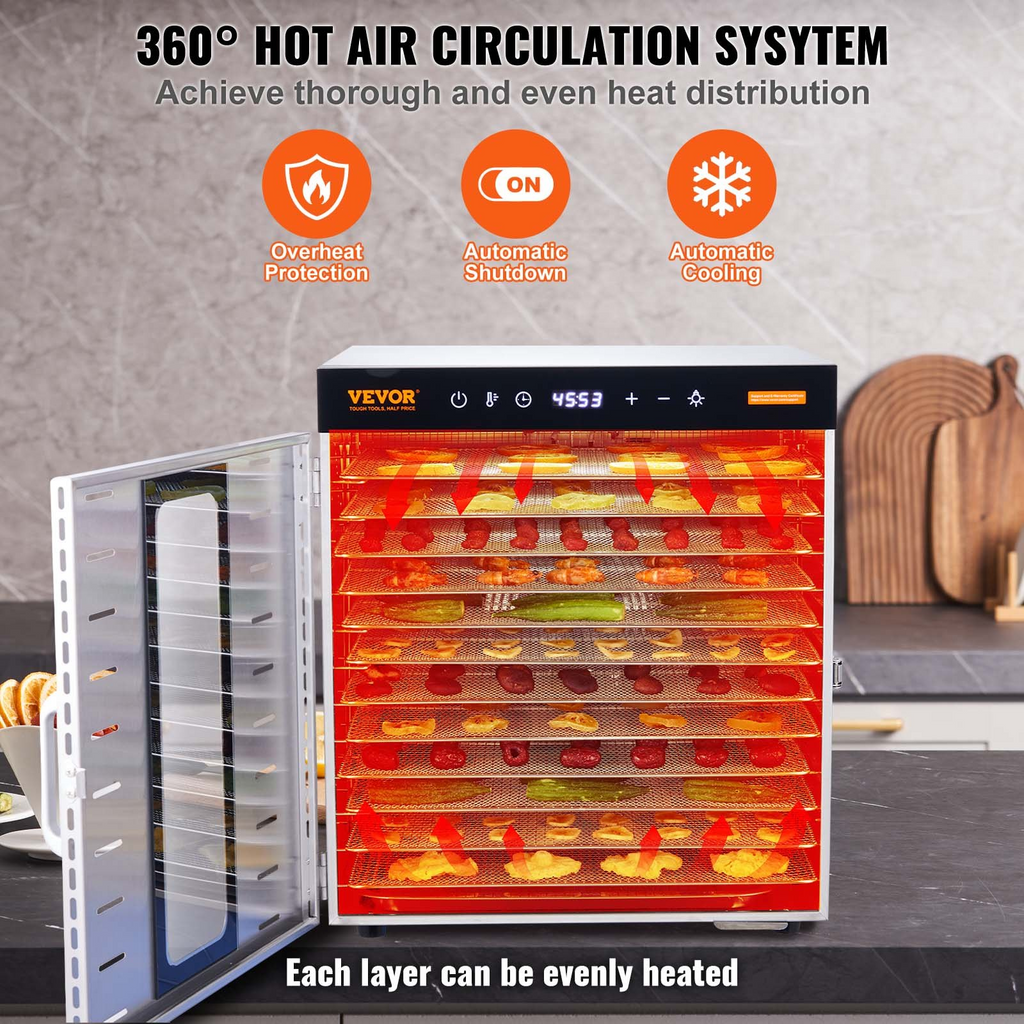 Máquina deshidratadora de alimentos VEVOR 10 bandejas de acero inoxidable