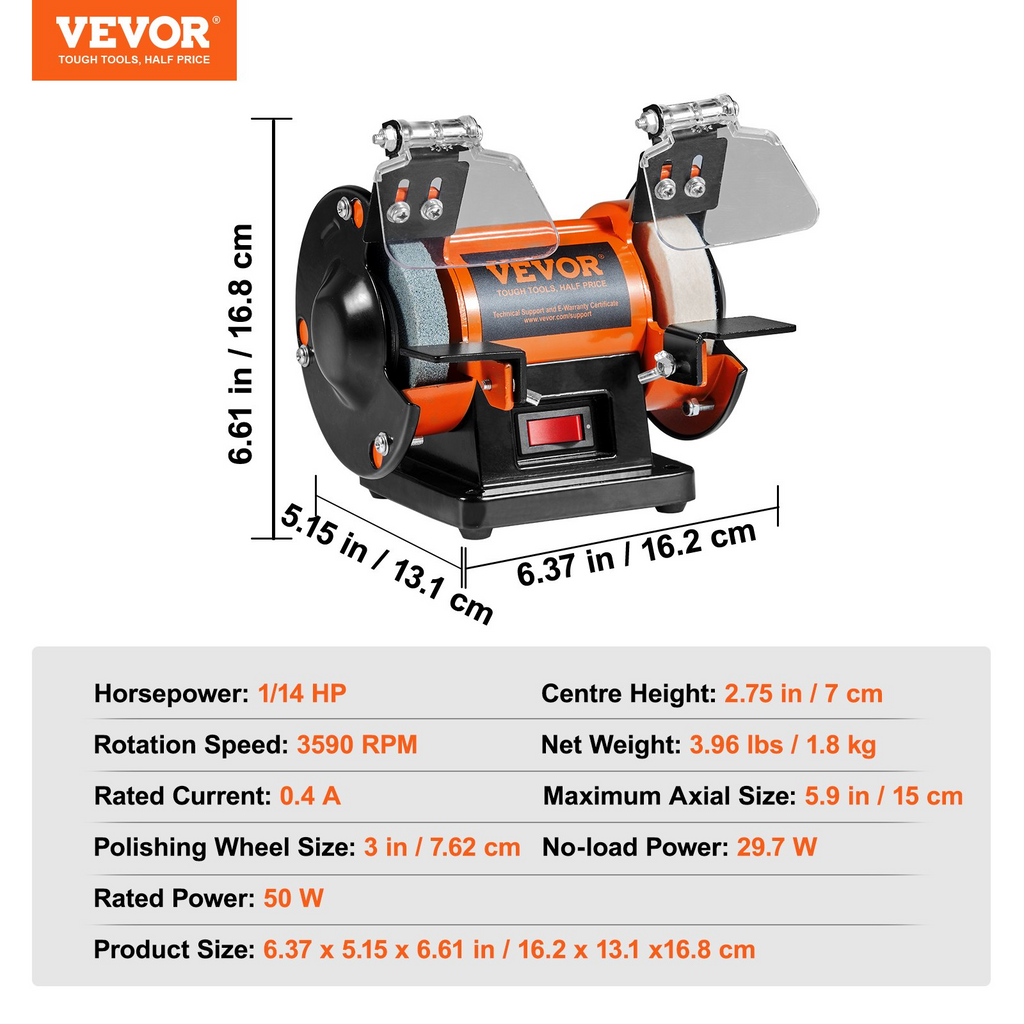 Pulidora de banco y pulidora VEVOR para metal joyería y madera con ruedas abrasivas y de lana 100 herramientas 3590 RPM