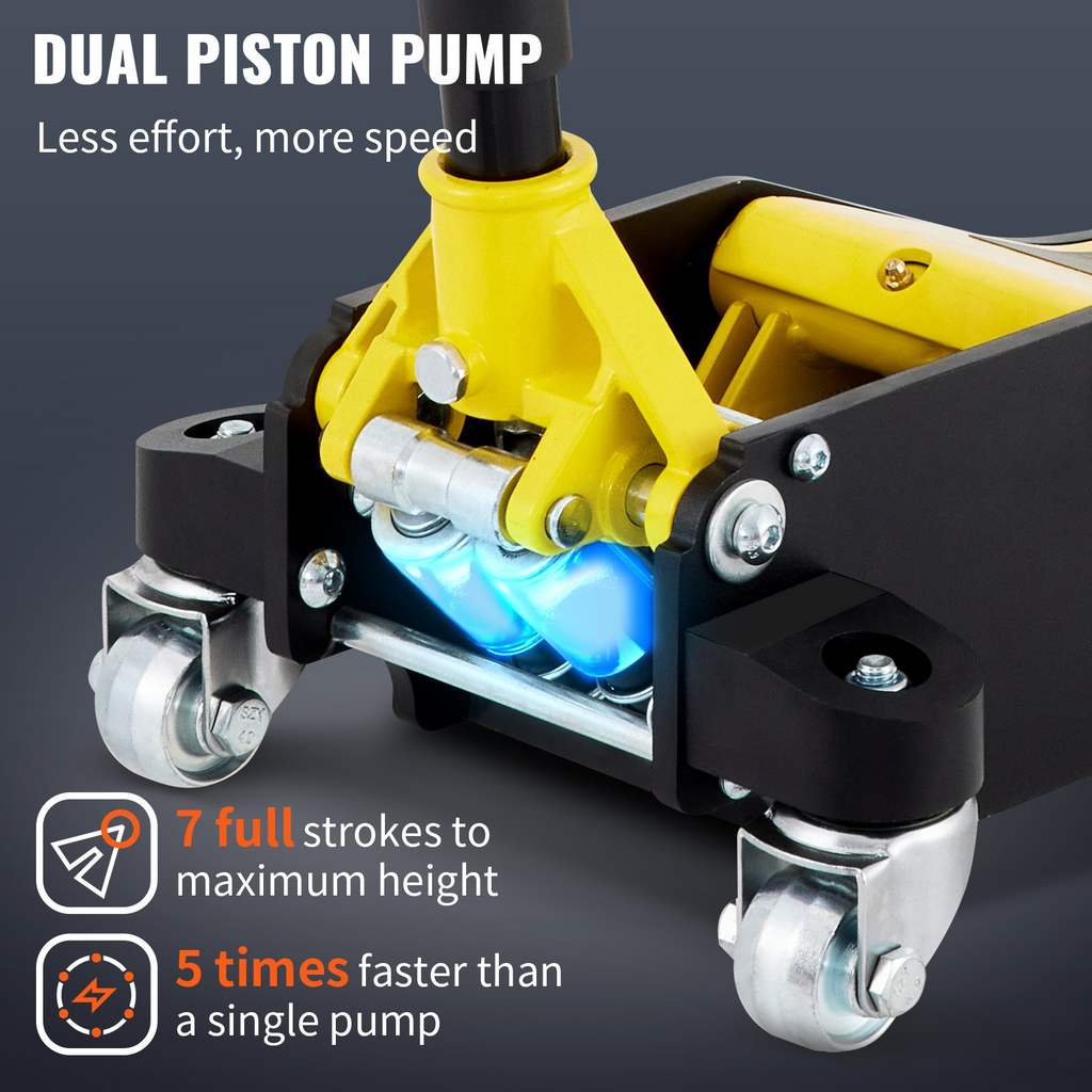 Gato de piso de carreras de acero y aluminio de perfil bajo de 3 toneladas VEVOR con bomba doble para elevación de automóviles