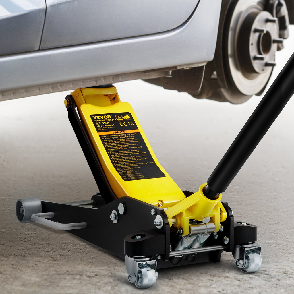 Gato de piso de carreras de acero y aluminio de perfil bajo de 3 toneladas VEVOR con bomba doble para elevación de automóviles