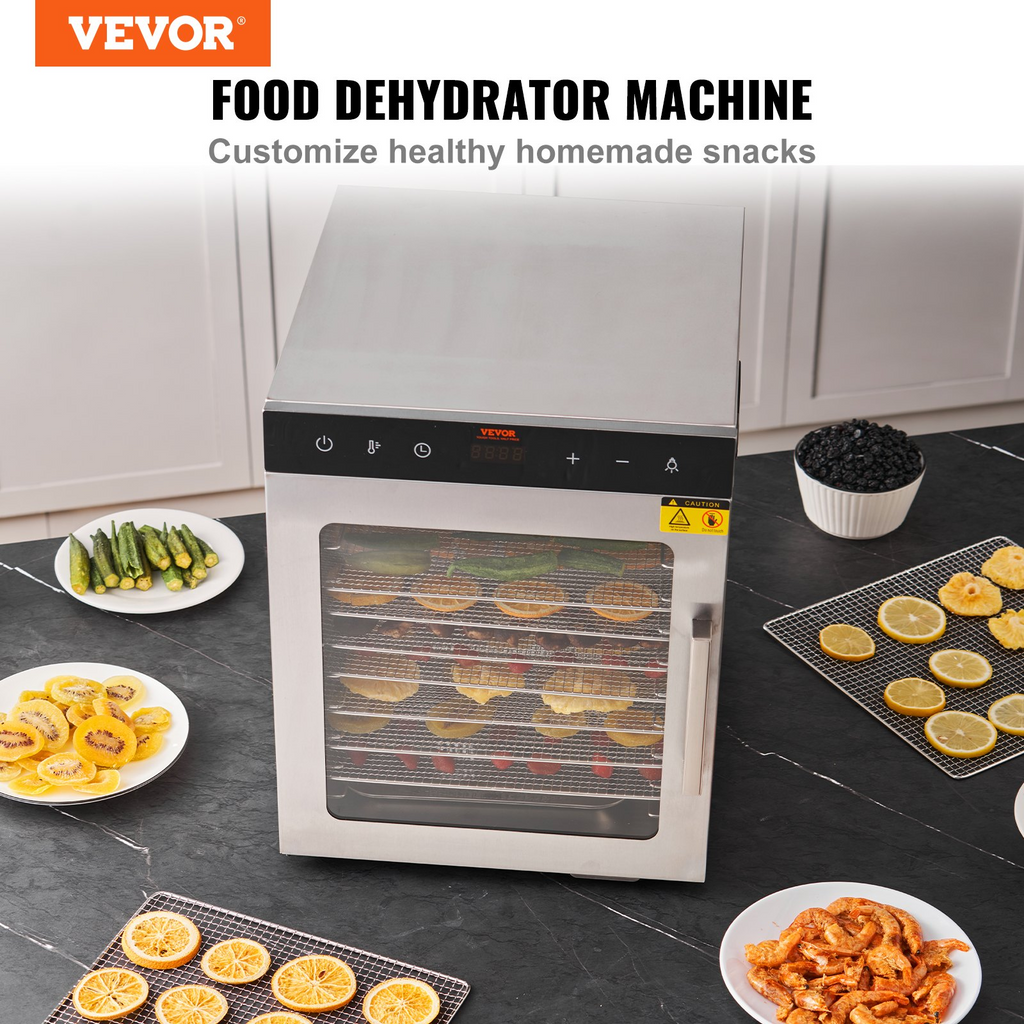 Deshidratador eléctrico de alimentos VEVOR de 800 W 10 bandejas de acero inoxidable
