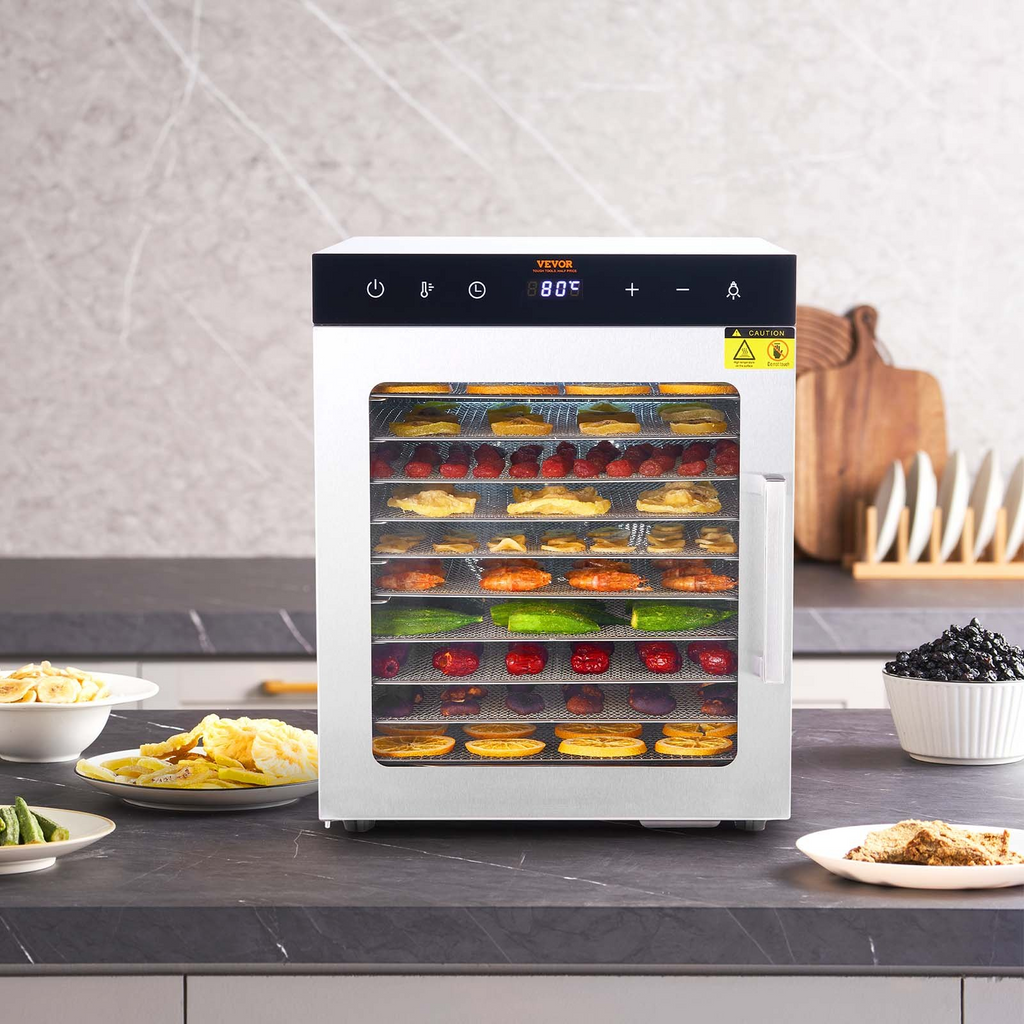 Deshidratador eléctrico de alimentos VEVOR de 800 W 10 bandejas de acero inoxidable