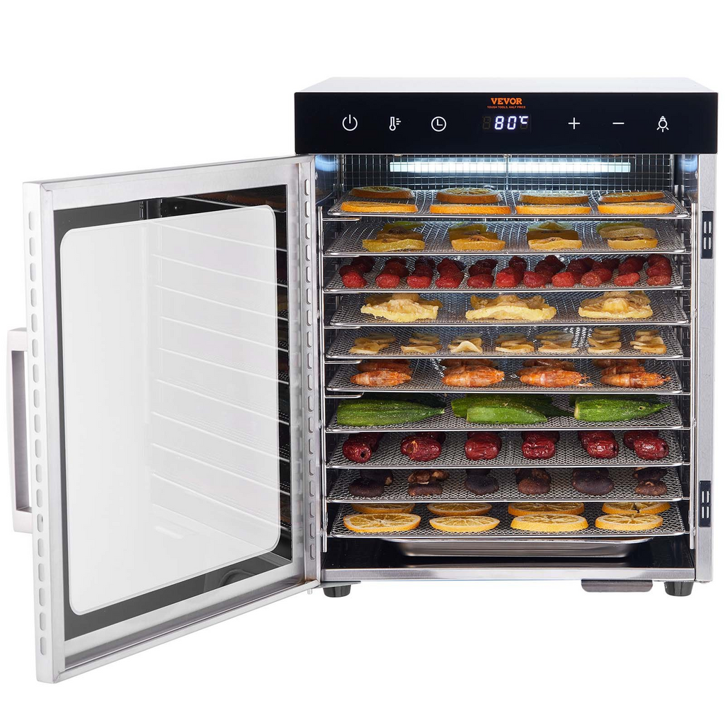 Deshidratador eléctrico de alimentos VEVOR de 800 W 10 bandejas de acero inoxidable
