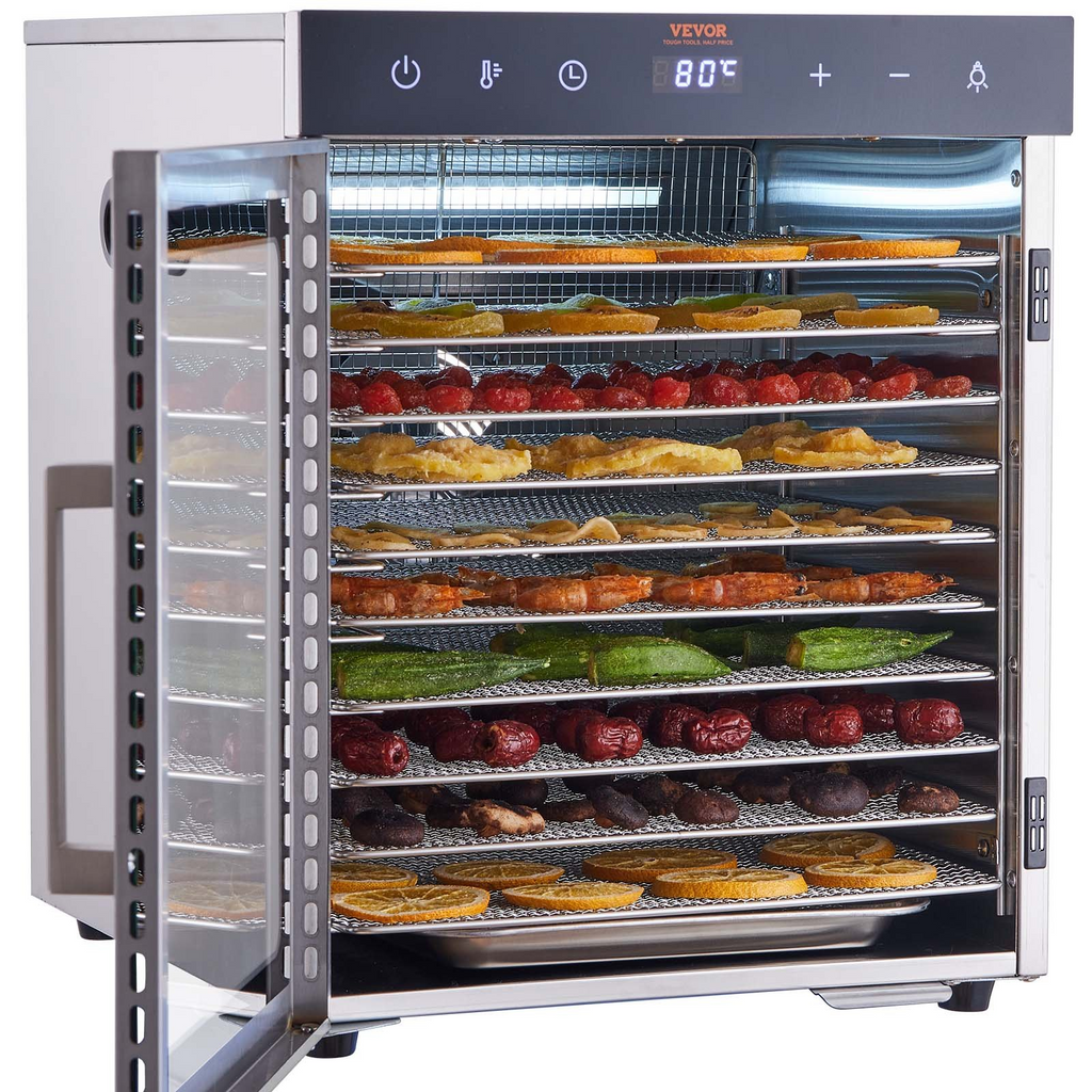 Deshidratador eléctrico de alimentos VEVOR de 800 W 10 bandejas de acero inoxidable