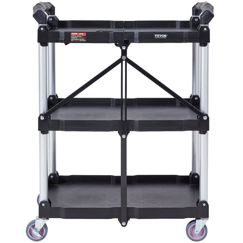 VEVOR  Carrito de servicio plegable para uso general 3 estantes 165 libras (25,62 x 15,43 x 32,76 pulgadas)