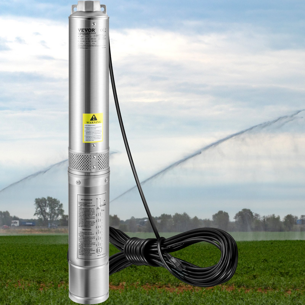 Bomba sumergible para pozos profundos VEVOR 1 HP 230 V/60 Hz caudal de 37 gpm altura de elevación de 207 pies con cable eléctrico de 33 pies IP68