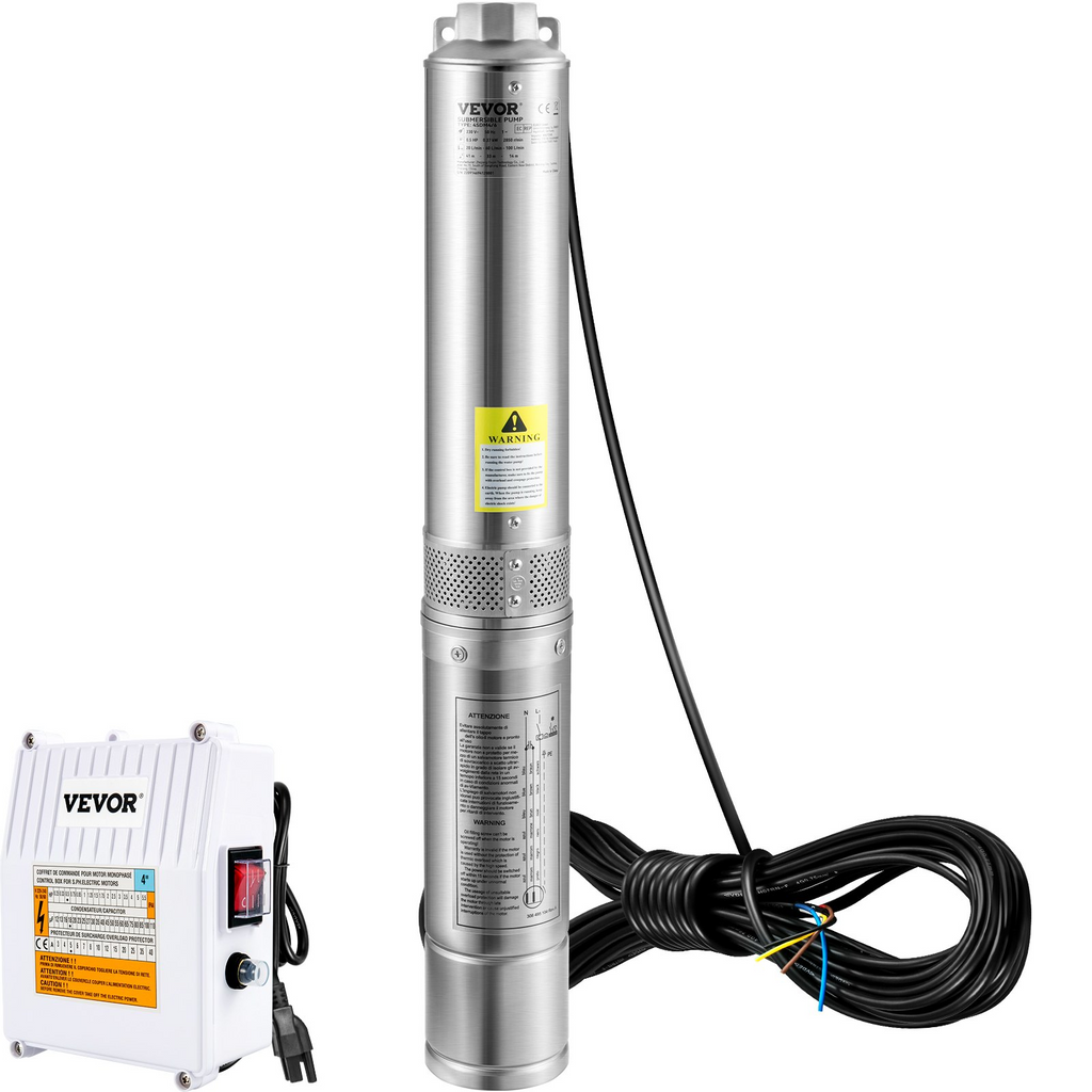 Bomba sumergible para pozos profundos VEVOR 1,5 HP 115 V/60 Hz 37 gpm cabezal de 276 pies con cable de 33 pies
