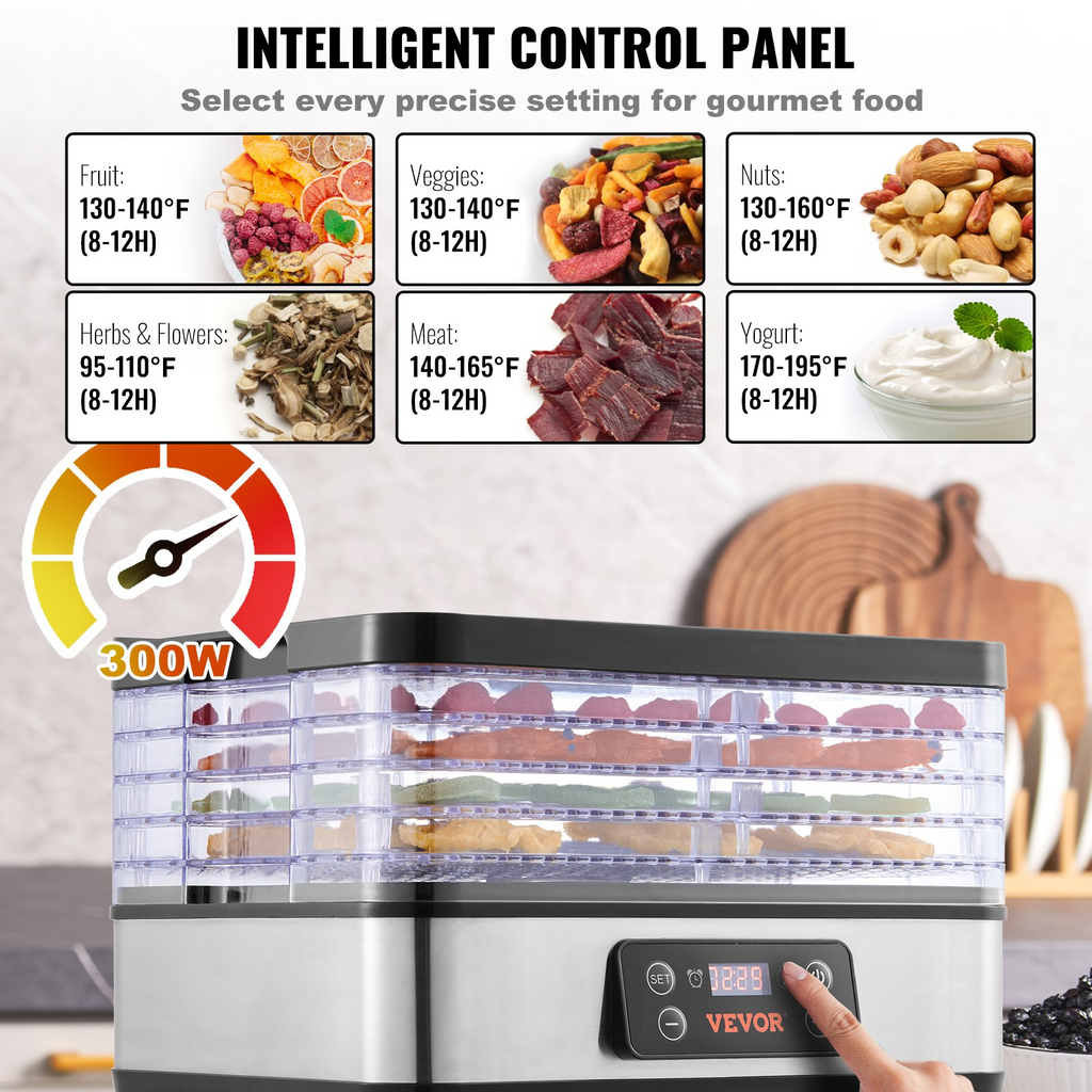 Máquina deshidratadora de alimentos VEVOR de 5 bandejas de 300 W