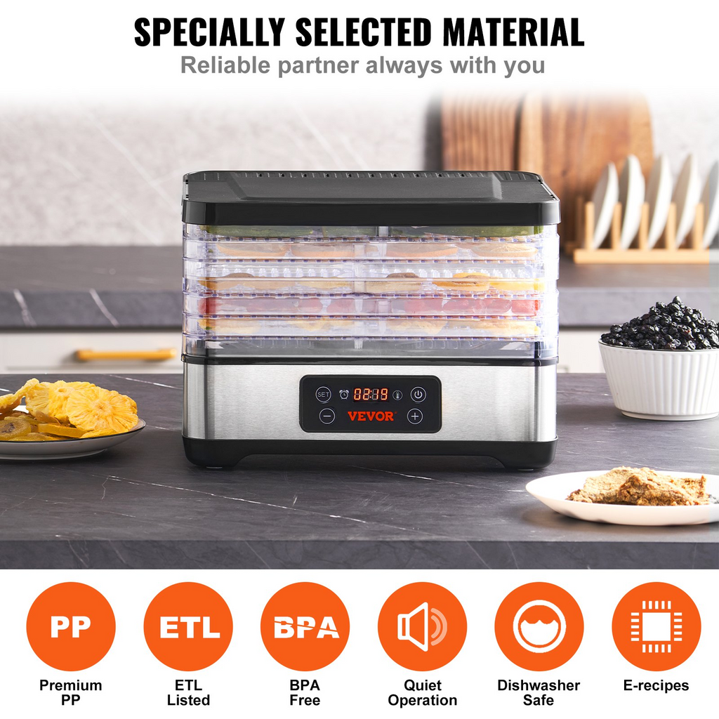 Máquina deshidratadora de alimentos VEVOR de 5 bandejas de 300 W