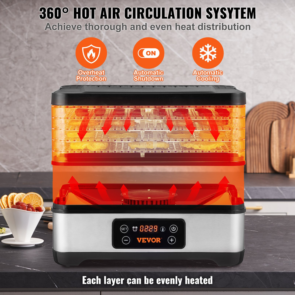 Máquina deshidratadora de alimentos VEVOR de 5 bandejas de 300 W