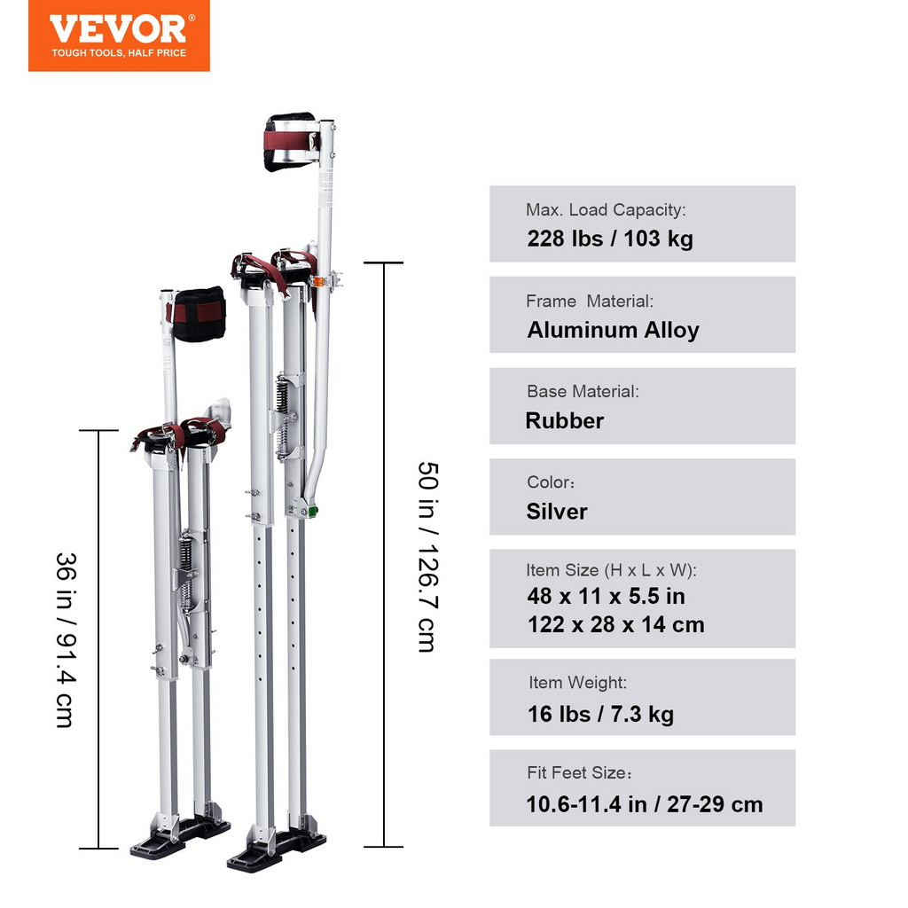Zancos para paneles de yeso VEVOR zancos de aluminio ajustables de 36'' a 50'' con rodilleras protectoras
