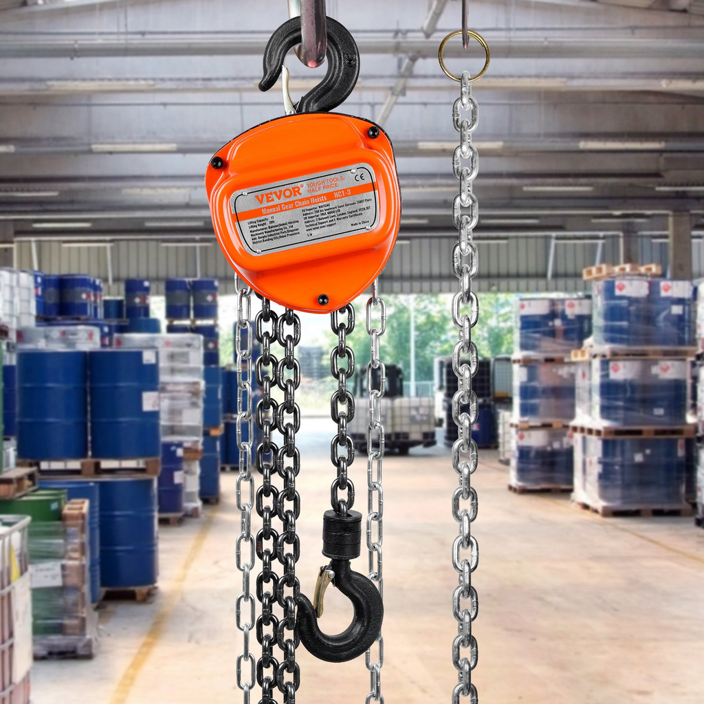 Polipasto de cadena manual VEVOR capacidad de 1 tonelada y 2200 libras 20 pies de arrastre