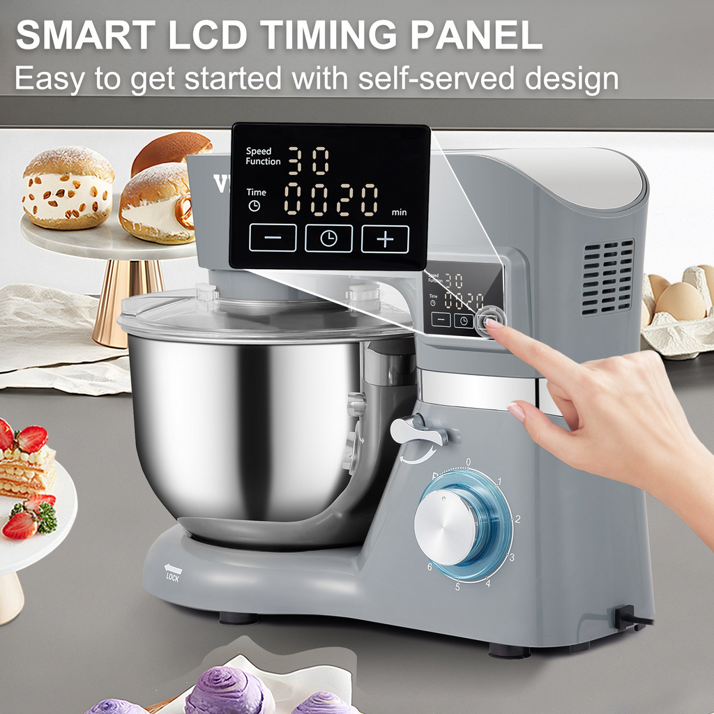 Batidora de pie VEVOR eléctrica de 660 W con 6 velocidades temporizador con pantalla LCD de 5,8 cuartos de galón