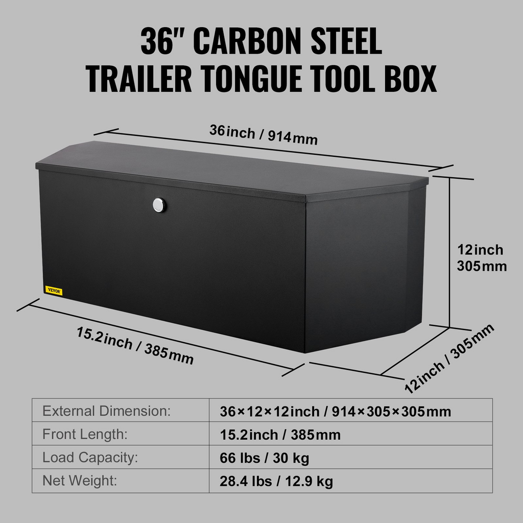 VEVOR Caja de herramientas para remolque con cerradura y llaves para plataforma de camioneta remolque RV 36" x 12" x 12"