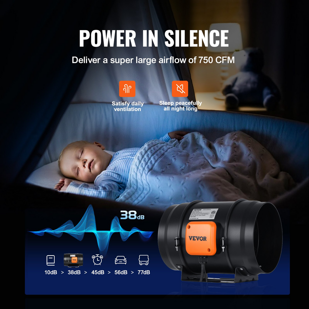 Kit de ventilador de conducto en línea VEVOR de 8 pulgadas para escape de aire acondicionado y calefacción
