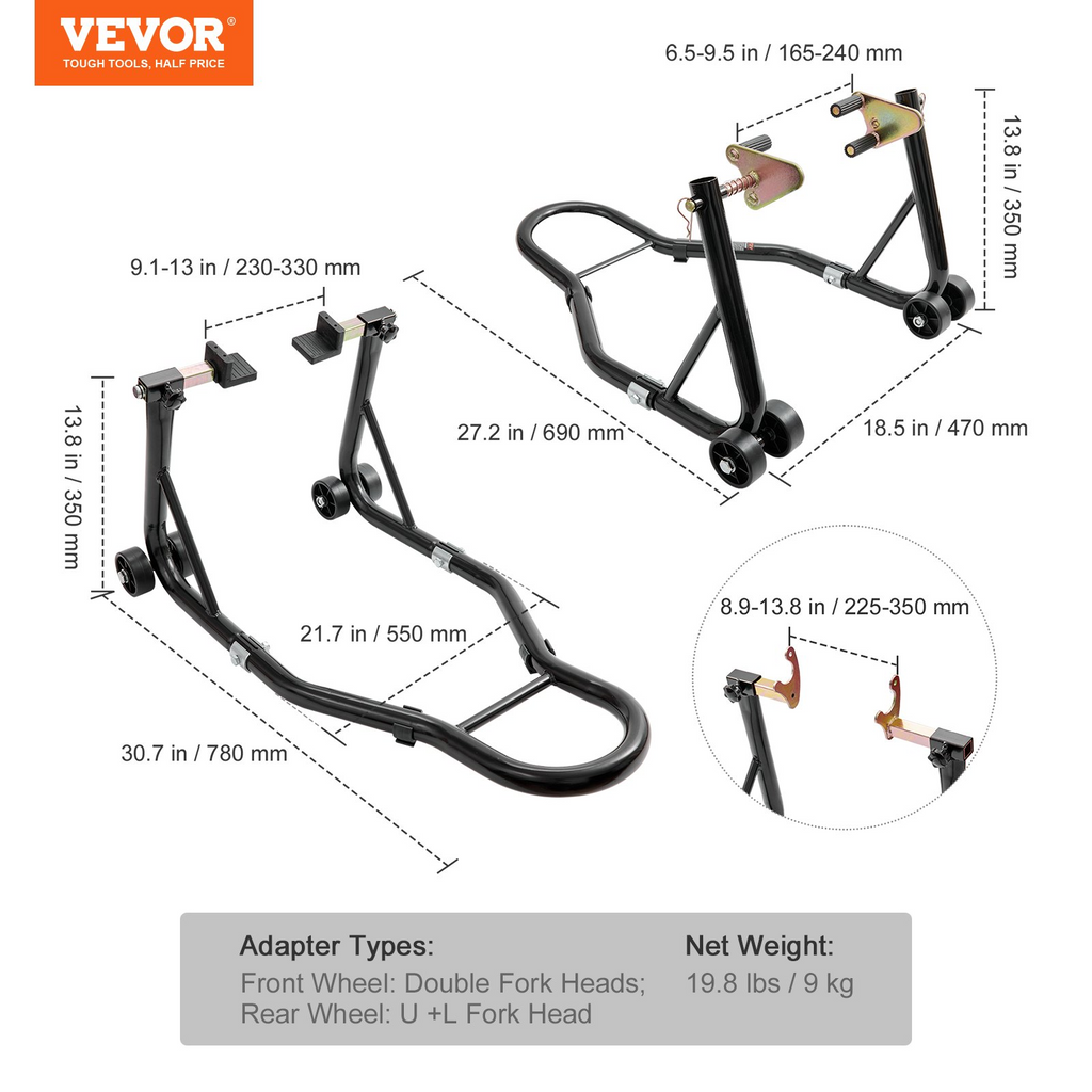Soporte elevador para motocicleta 850 lb combinado delantero y trasero de horquilla