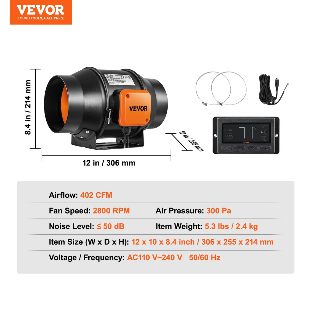 Kit de ventilador de escape para sistema de climatización VEVOR de 6 pulgadas con control de velocidad variable EC
