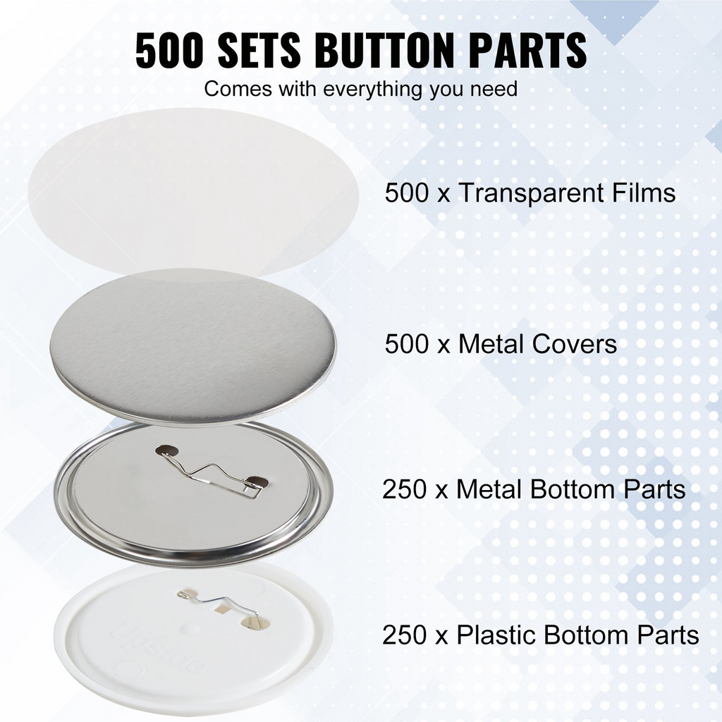 Piezas y suministros para máquina de fabricación de botones VEVOR de 2,25" y 58 mm 500 juegos