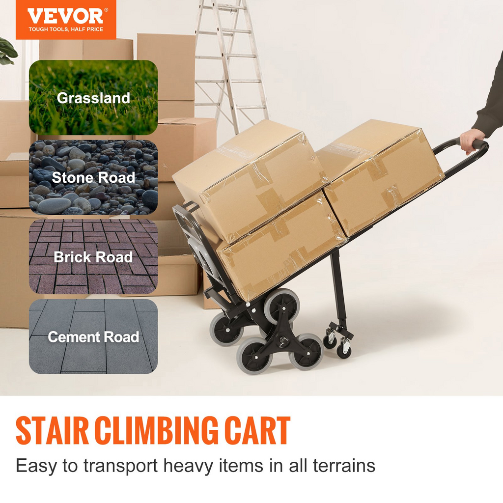 VEVOR Carretilla de mano para subir escaleras resistente con capacidad de carga de 375 libras  plegables para subir escaleras con manija ajustable