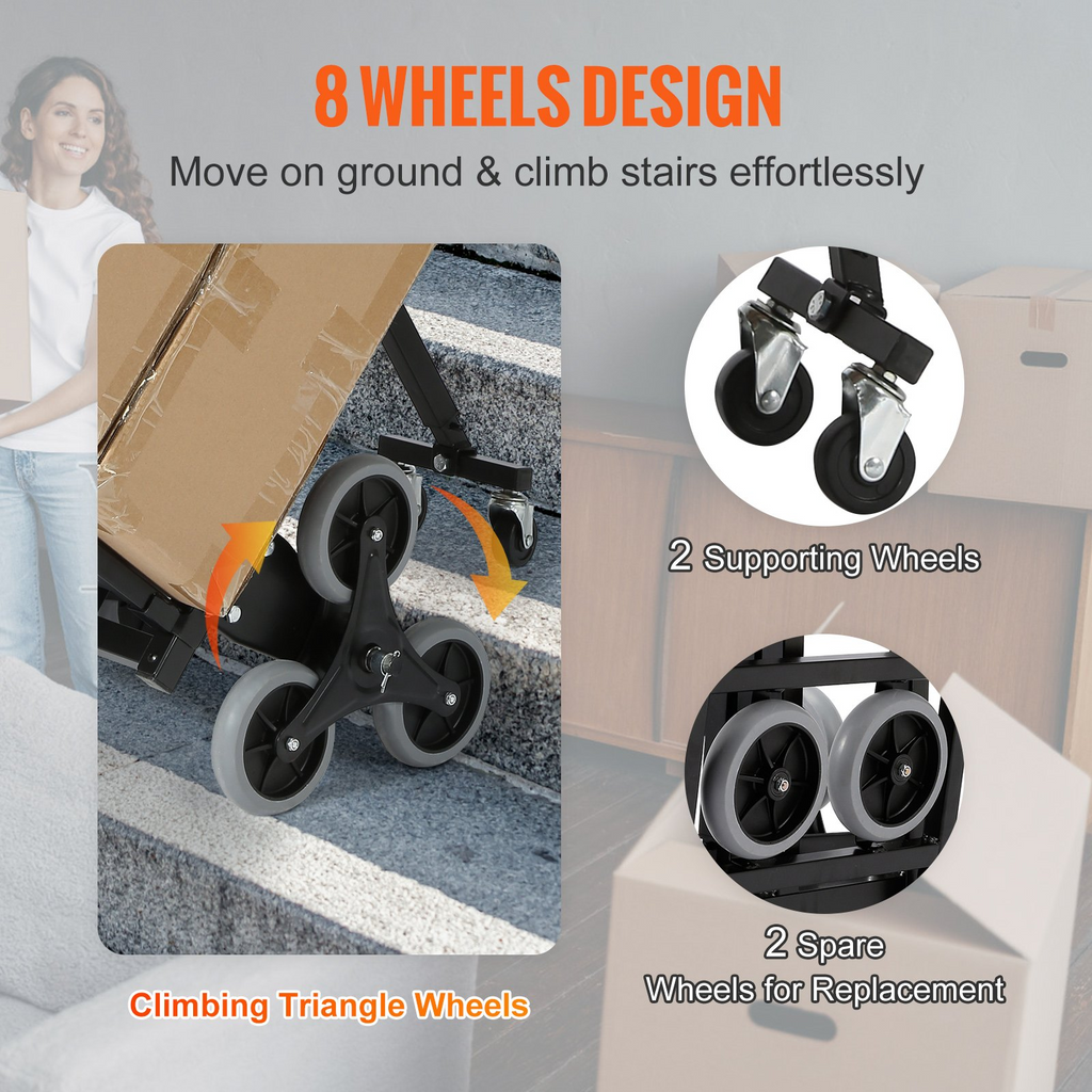 VEVOR Carretilla de mano para subir escaleras resistente con capacidad de carga de 375 libras  plegables para subir escaleras con manija ajustable