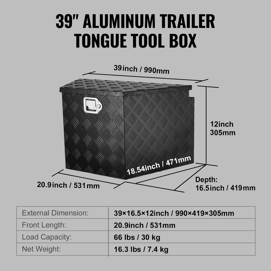 VEVOR Caja de lengüeta para remolque 39 "x 16.5" x 12 "