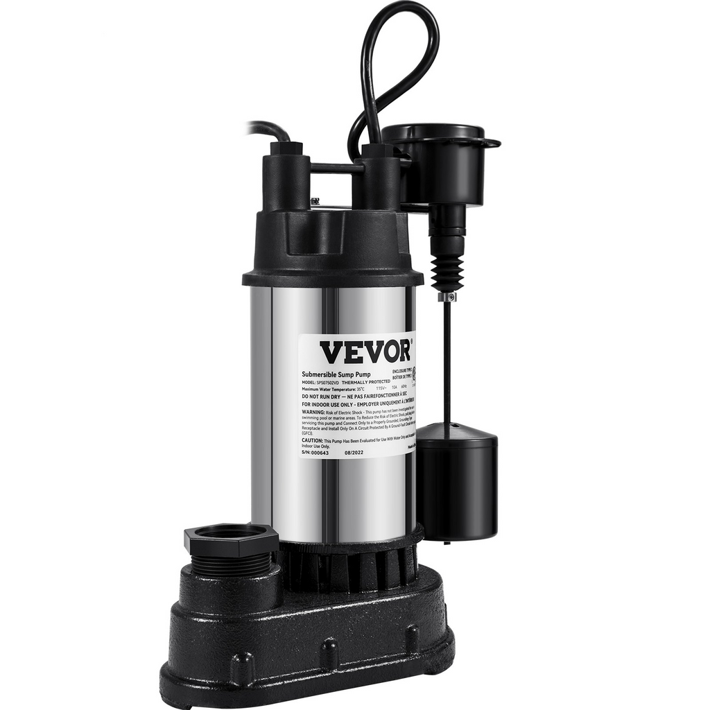 Bomba de sumidero sumergible de acero y hierro fundido de 1,5 HP VEVOR 6000 GPH con interruptor de flotador vertical integrado