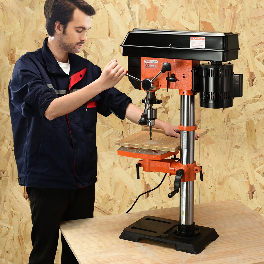 Taladro de banco VEVOR de 12 pulgadas 5 amperios 120 V mesa de trabajo inclinable de 0 a 45° con luz de trabajo láser