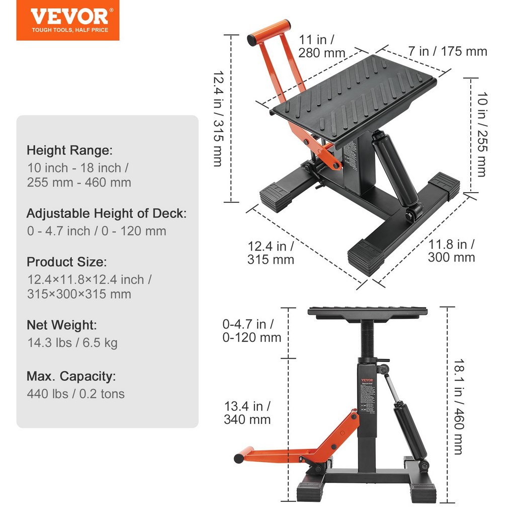 VEVOR - Soporte elevador para moto de cross con capacidad de 440 lb y funcionamiento hidráulico