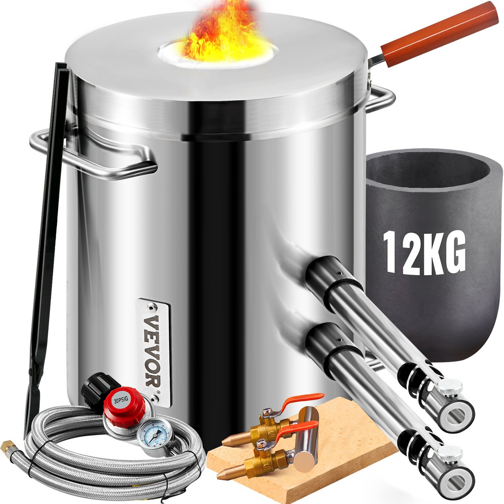 Kit de horno de fusión de propano VEVOR, hornos de fundición de gran capacidad de 12 kg para el hogar, fundición de acero inoxidable, forja de herrería con crisol