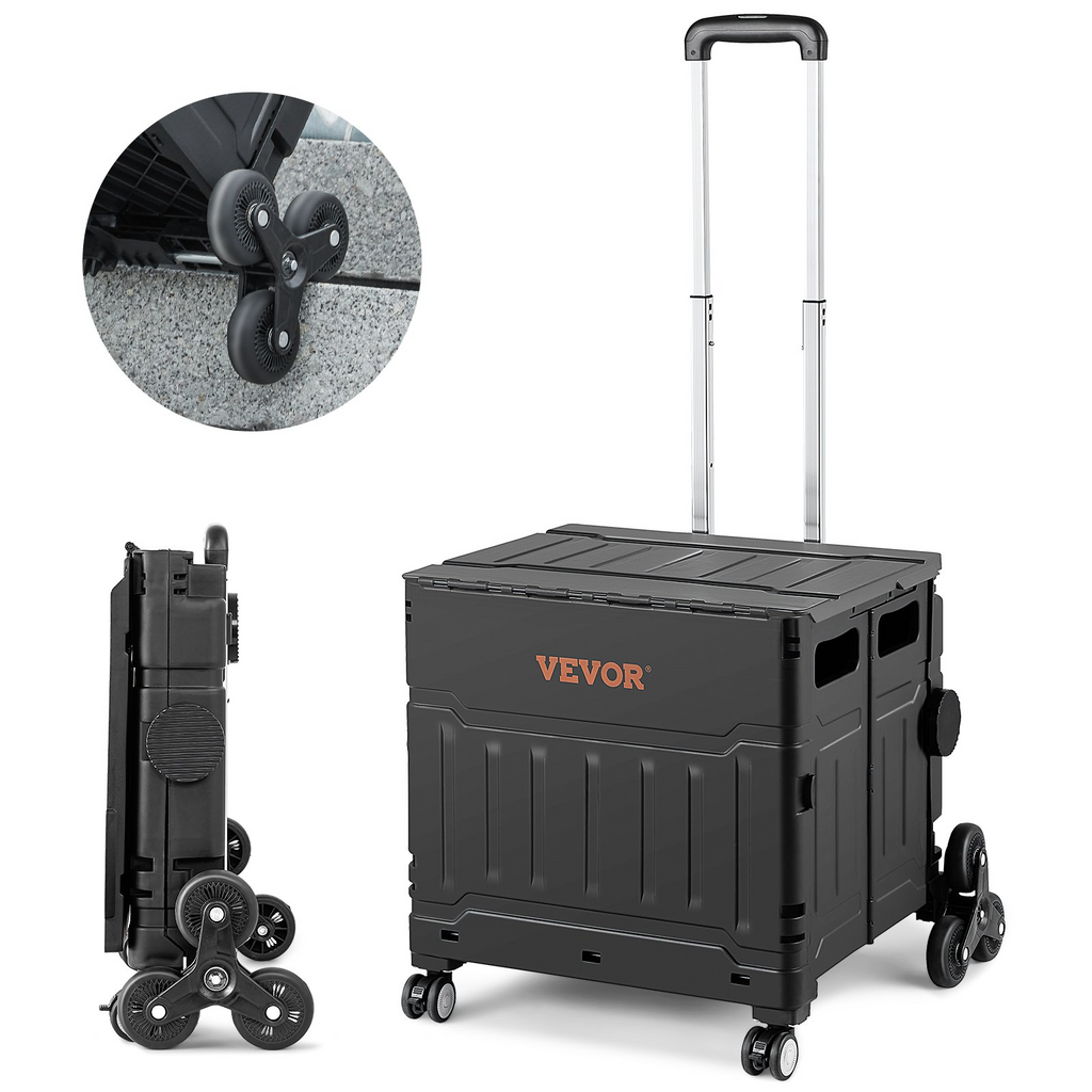 Carrito de compras plegable VEVOR de 53 l con tapa y asa ajustable para subir escaleras