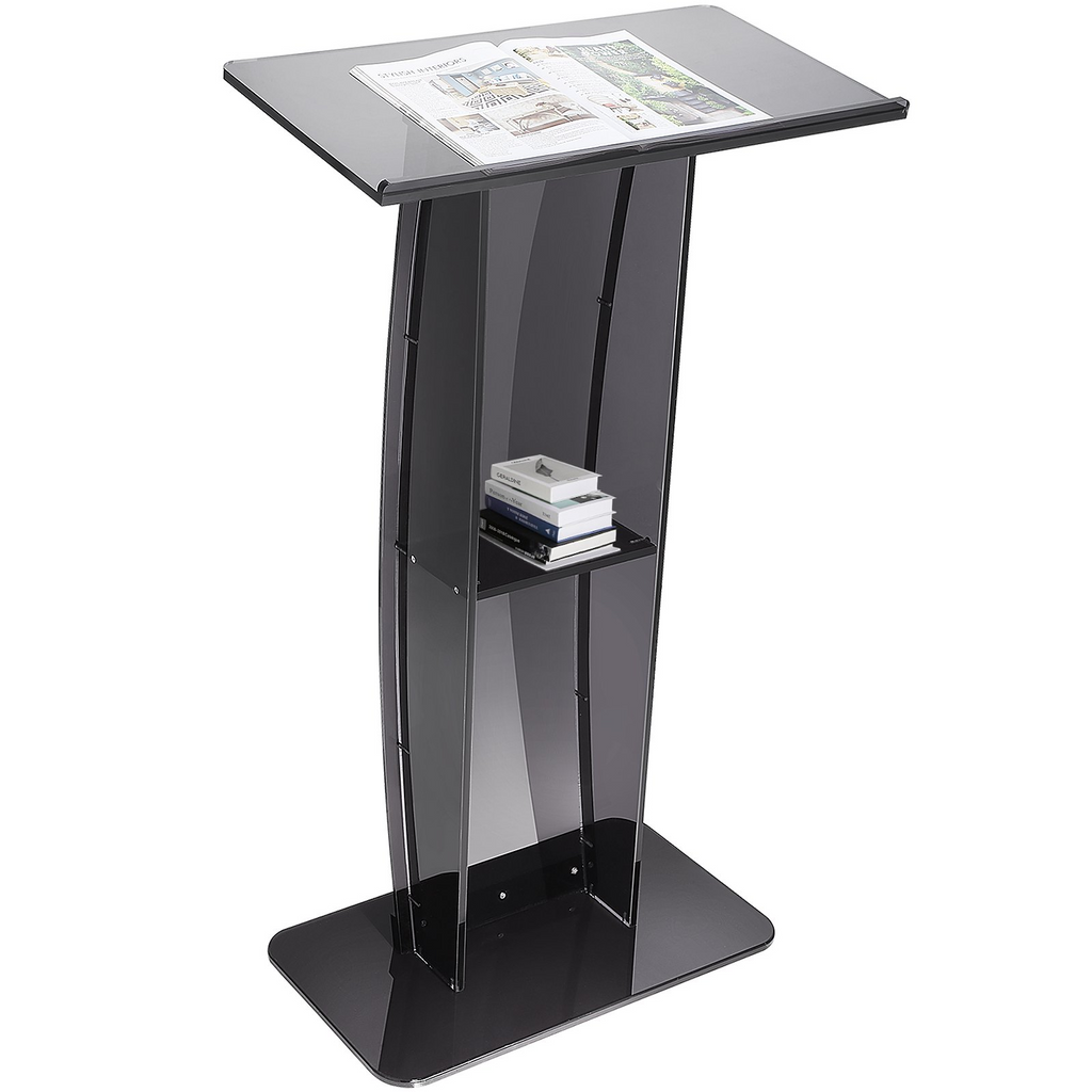 Podio acrílico VEVOR, soporte de podio acrílico de 47" con amplia superficie de lectura y estante de almacenamiento.