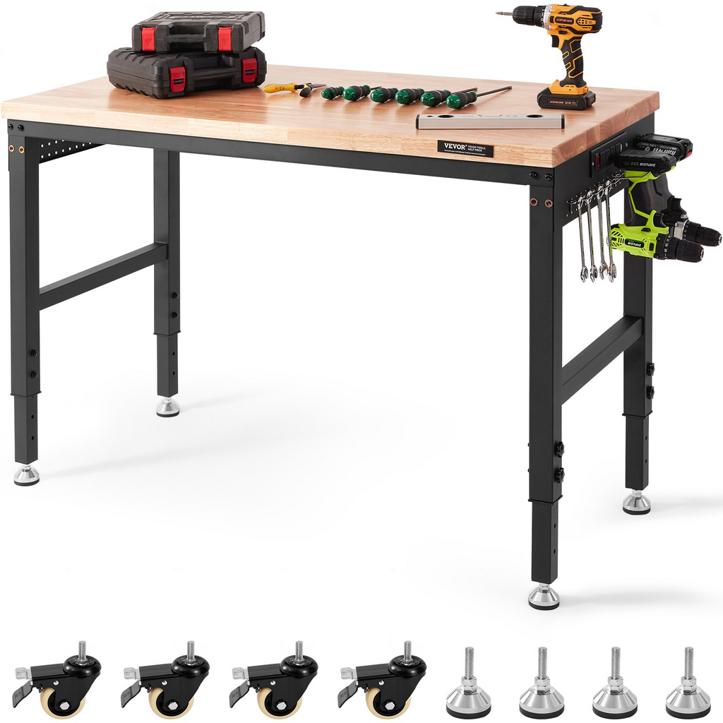 Banco de trabajo ajustable VEVOR 48" de largo x 24" de ancho alturas de 28 a 39,5" y capacidad de carga de 2000 libras