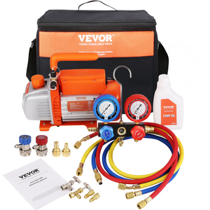 Bomba de vacío y juego de manómetro VEVOR 1/5 HP 3.5 CFM AC  paletas rotativas de 1 etapa HVAC Kit de refrigerante de A/C Juego de manómetro múltiple JH2