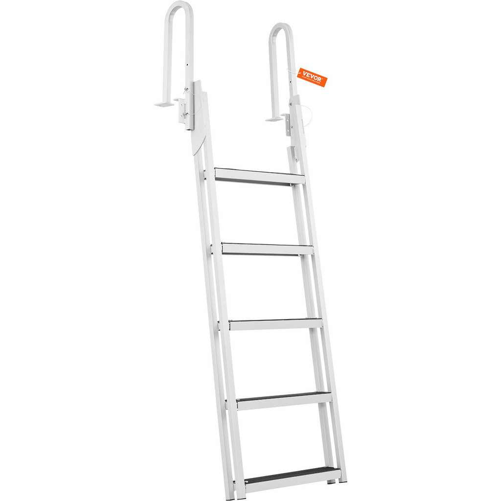 Escalera de muelle VEVOR abatible de 5 escalones capacidad de carga de 350 libras escalera de aluminio para pontón con escalón de 4" de ancho