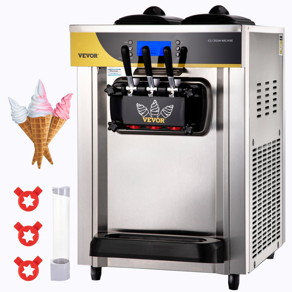VEVOR - Máquina para hacer helados comerciales de 22-30 l/h 2200 W  con tolva de 2 x 6 l cilindro de 2 l panel LCD