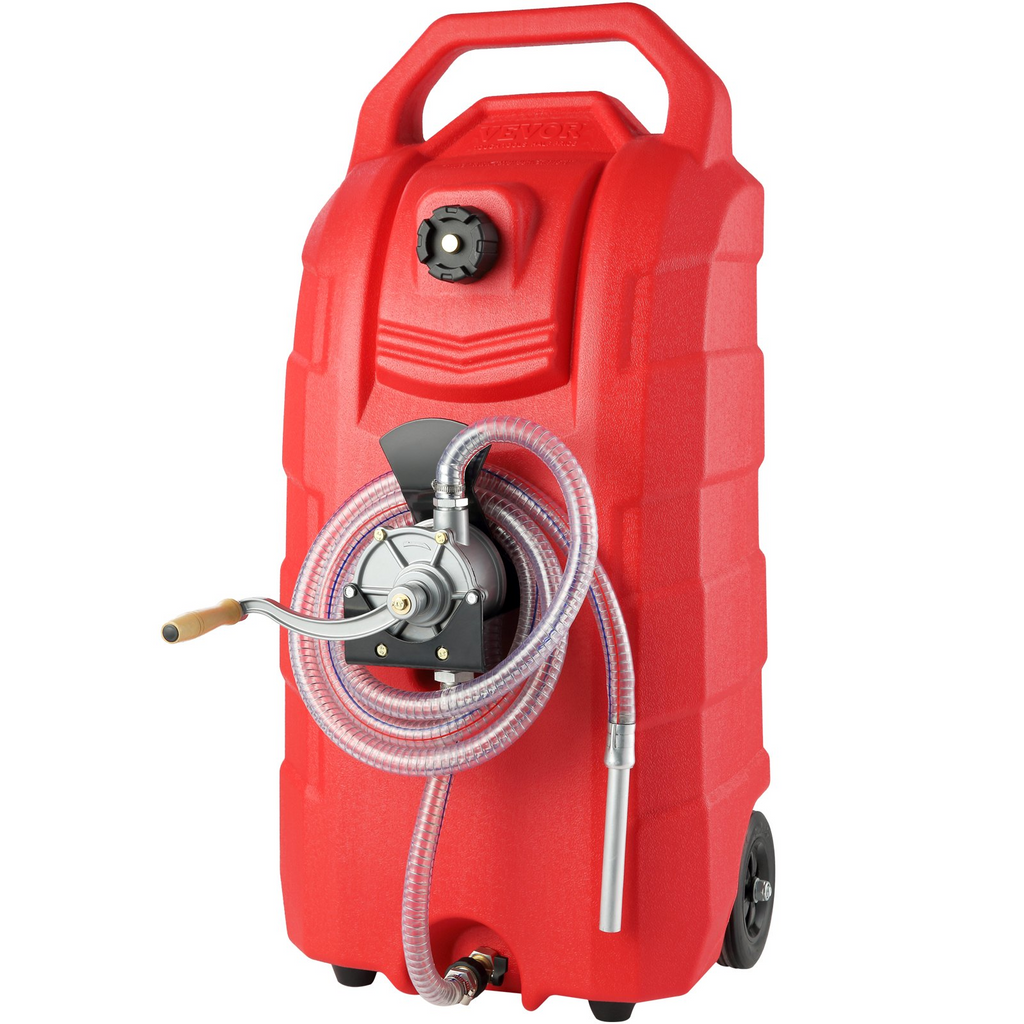 VEVOR Contenedor de combustible portátil de 16 galones, 7,8 l/min, con bomba manual y ruedas de goma, tanque de almacenamiento para transferencia de combustible para gasolina, diésel JH2