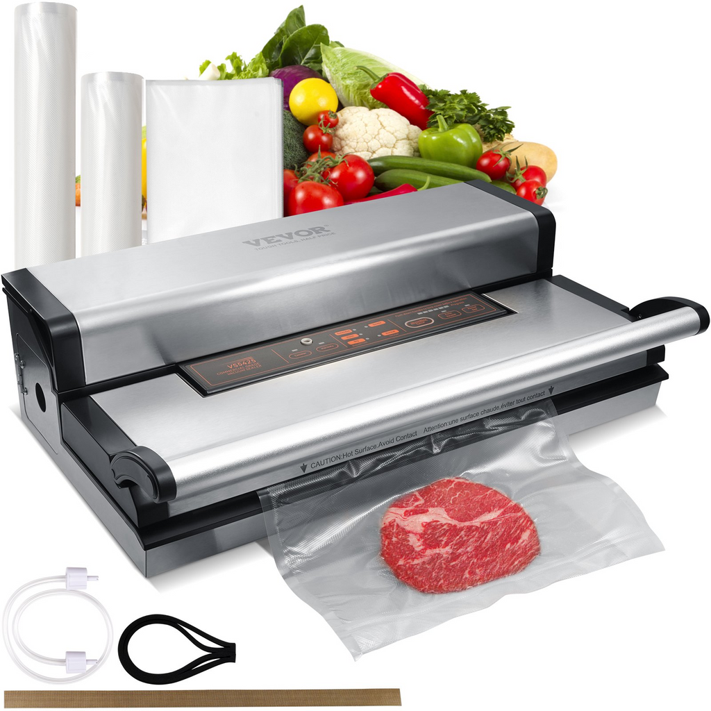 Máquina selladora al vacío VEVOR 95 Kpa 350 W con bomba doble y sellado doble para alimentos secos y húmedos con cortador incorporado
