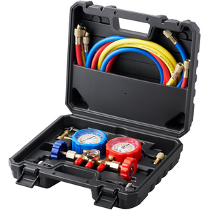 Juego de manómetros de CA VEVOR de 3 vías para refrigerante R134A R22 R12 R502 con mangueras de 5 pies