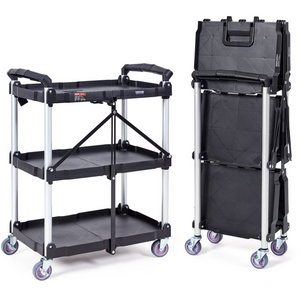 VEVOR  Carrito de servicio plegable para uso general 3 estantes 165 libras (25,62 x 15,43 x 32,76 pulgadas)
