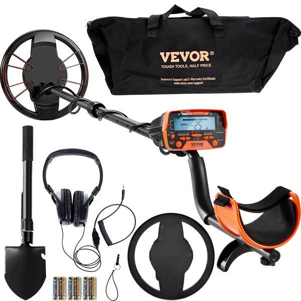 Detector de metales VEVOR para adultos y niños bobina de búsqueda impermeable de 10 pulgadas con pantalla LCD 7 modos vástago de aluminio ajustable de 41'' a 52''