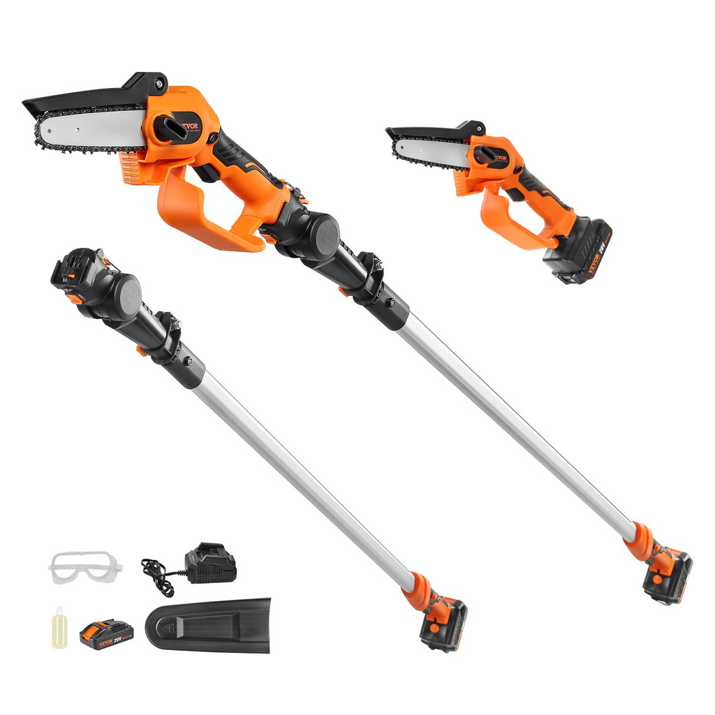 Motosierra de pértiga y mini motosierra inalámbrica 2 en 1 VEVOR con batería de 20 V y 4 Ah capacidad de corte de 5" alcance de 8 pies