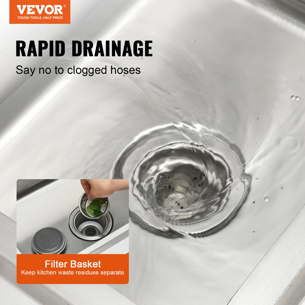 Fregadero de acero inoxidable VEVOR de 1 compartimento con grifo de banco de trabajo y patas 39,4 x 19,1 x 37,4