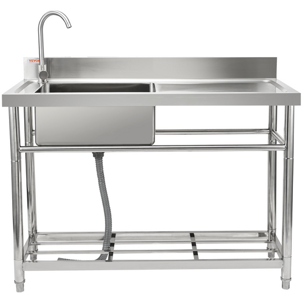 Fregadero de acero inoxidable VEVOR de 1 compartimento con grifo de banco de trabajo y patas 39,4 x 19,1 x 37,4